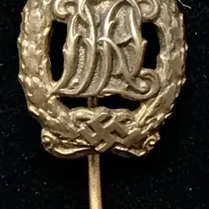 Original WWII Era German Stick Pin Version Of the DRL Sports Badge In Bronze Maker Marked Certified