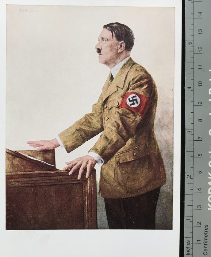 Classic colorized photo postcard of Adolf Hitler by Hoffmann, 1930s, full view