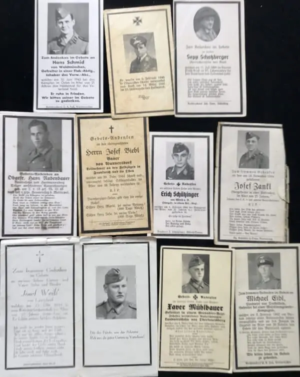 10x Original WWII German Death Cards Wehrmacht (Heer) And Luftwaffe Certified By The Gettysburg Museum Of History