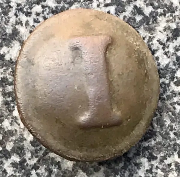 Original Confederate Block I (Infantry) Coat Size Button Recovered At Cedar Creek Certified