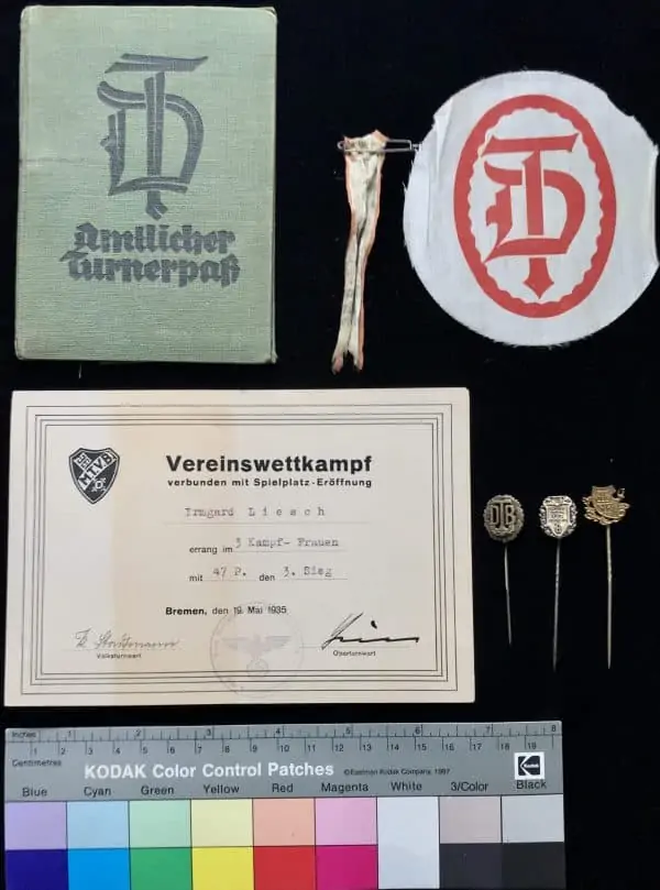 VERY RARE German NSDAP (NAZI PARTY) Female Gymnast Amtlicher Turnerpah Grouping Certified