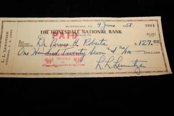 General Lemnitzer's Hand Signed Check COTJCOS JFK