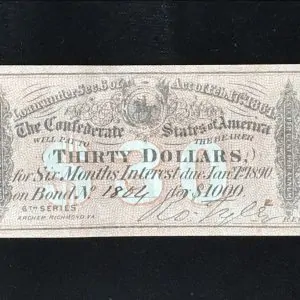 Original Civil War Confederate Bond Coupon Note 1864 Certified By The Gettysburg Museum of History