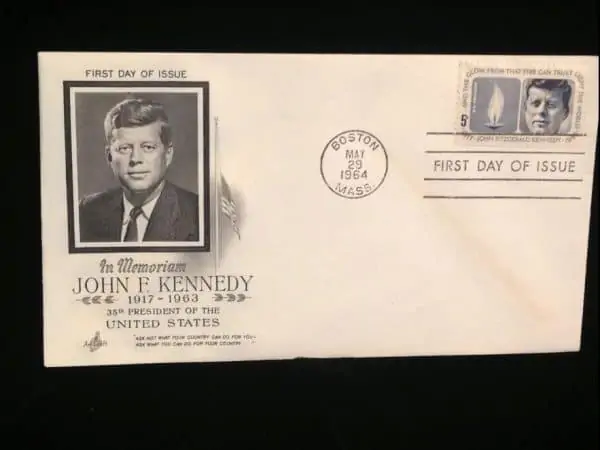 President John F. Kennedy Memorial â€œEngravedâ€ First Day Cover Stamped Boston 5/29/64