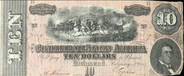 Authentic Civil War Confederate Money, $10.00 Collector Grade Certified By The Gettysburg Museum Of History