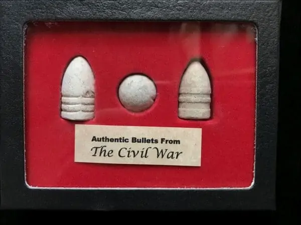 Three Authentic Bullets from the Civil War-Union, Musket Ball, Sharps In Collectorâ€™s Glass Case