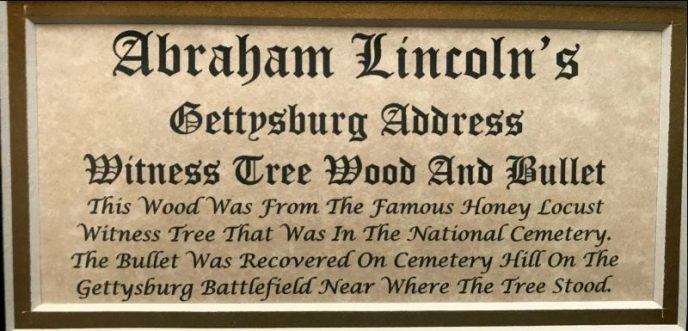 Gettysburg witness wood and bullet relic plaque