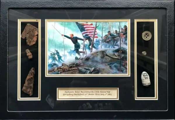 Deluxe Authentic Gettysburg Battlefield Little Roundtop Relics 20th Maine Area Display In Collectorâ€™s Glass Case Certified