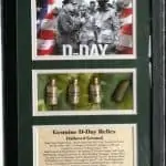 Genuine D-Day Relics â€“ Hallowed Ground Omaha Beach, Pointe Du Hoc, Utah Beach, Plus Airborne Relic In Collector's Glass Case