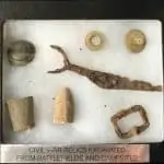 Authentic Civil War Relics Collectors Case, Contains Relics Excavated In Virginia In Glass Case Certified By The Gettysburg Museum Of History