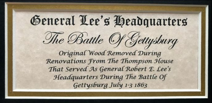 Historic wood from Lee's Gettysburg headquarters artifact