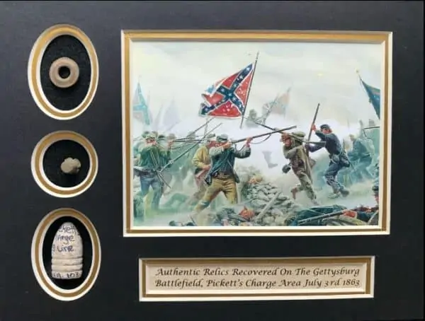 Authentic Relics From Pickettâ€™s Charge Area Of The Battle of Gettysburg In Collectorâ€™s Glass Case Certified