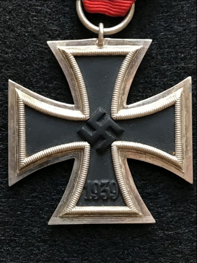 WWII German Iron Cross Second Class medal, displayed with ribbon, certified