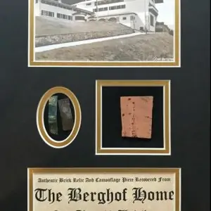 Authentic Brick From Adolf Hitlerâ€™s Berghof (Mountain Home) And Camo Piece In Deluxe Collectorâ€™s Glass Case Certified By The Gettysburg Museum Of History