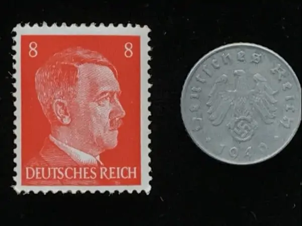 Authentic WWII Era German Nazi Stamp And Coin Certified By The Gettysburg Museum Of History