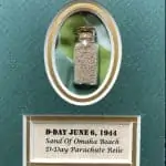 Original Sand From Omaha Beach With Piece Of Airborne Troops Parachute From D-Day In Collectors Glass Case