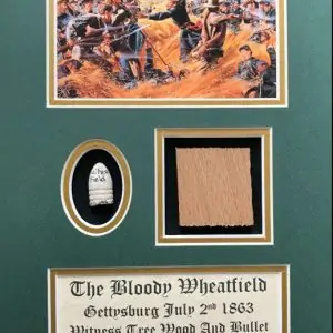 Bloody Wheatfield Witness Wood And Bullet Display. Gettysburg, Irish Brigade In Collectors Glass Case Certified