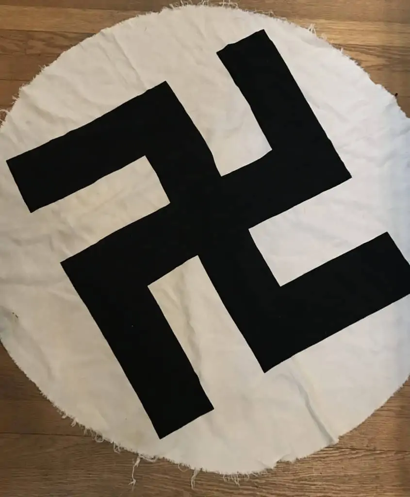 Side view of the large original Nazi Party flag with swastika