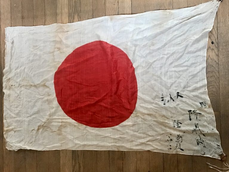 Salty Original WWII Japanese NATIONAL FLAG WITH KANJI Brought Home By A