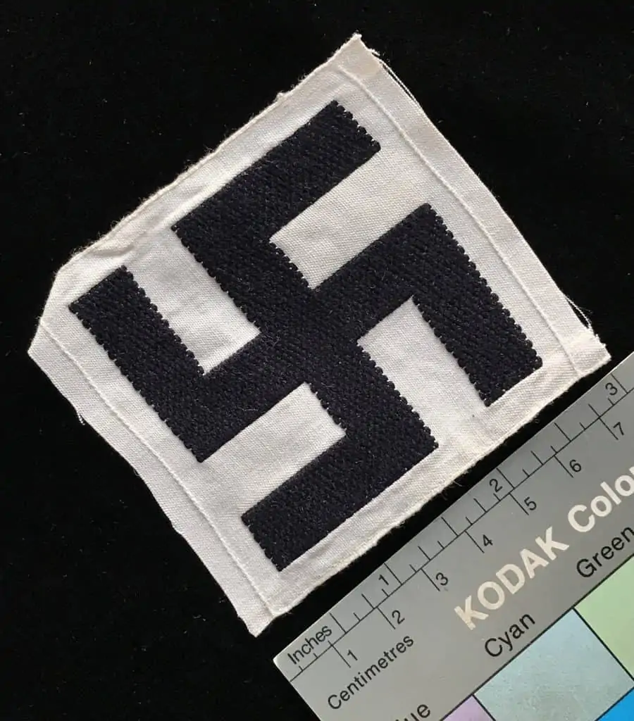 Swastika emblem from an original WWII German Hitler Youth armband, captured by a U.S. veteran