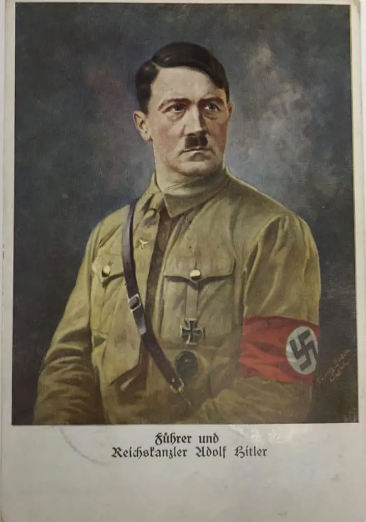 Classic Adolf Hitler color postcard, circa 1930s, front view, certified by Gettysburg Museum