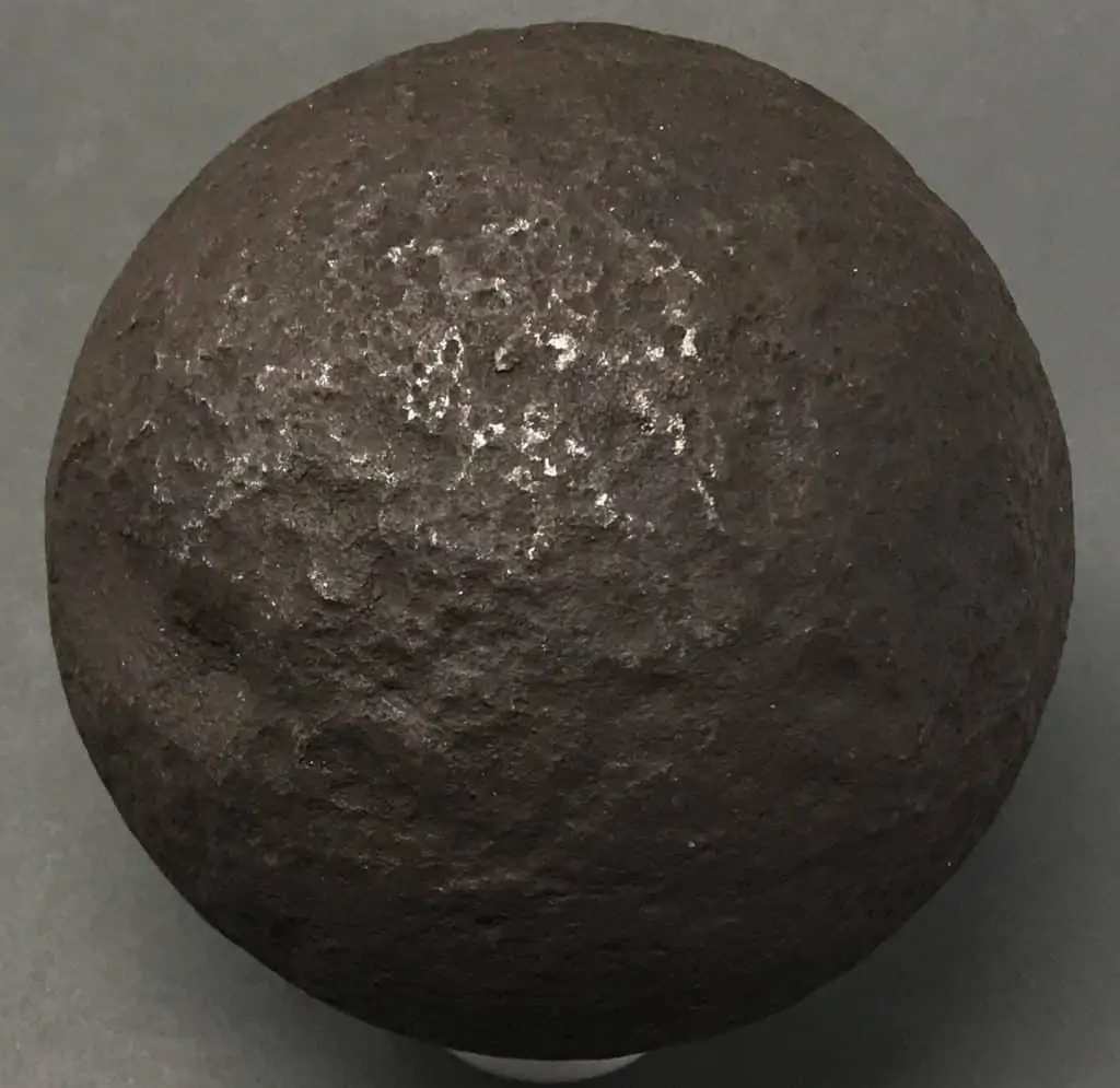 Top view of a Civil War cannonball from the Cold Harbor battlefield