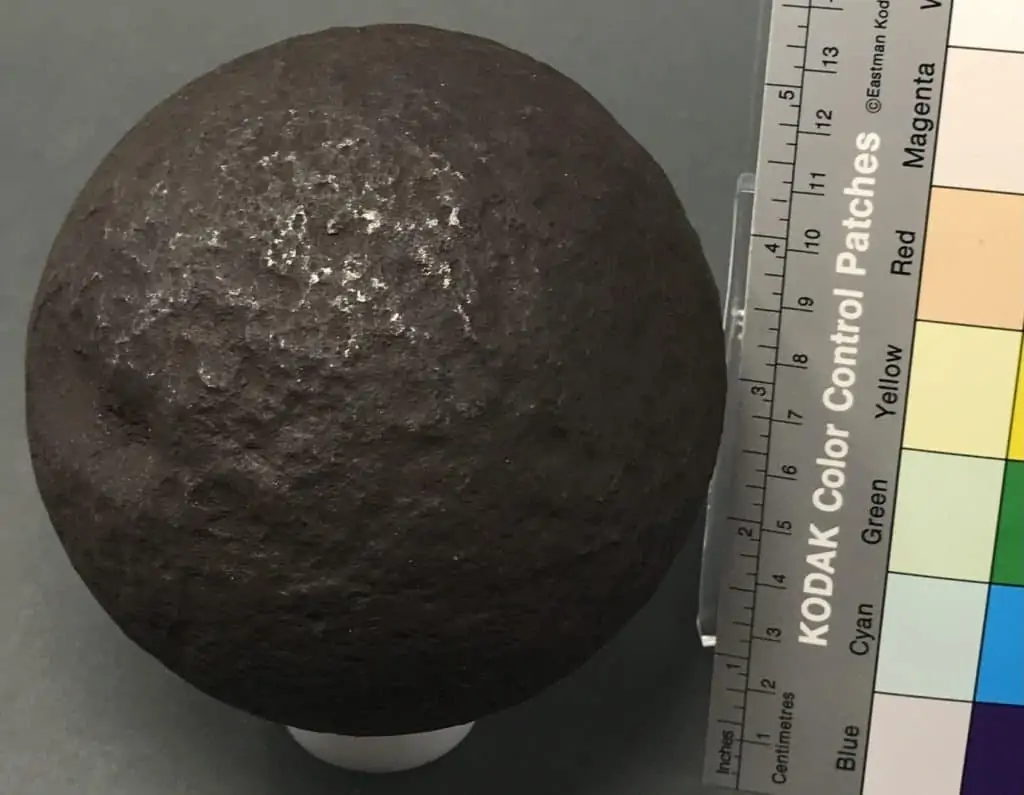 Large Civil War cannonball with detailed markings