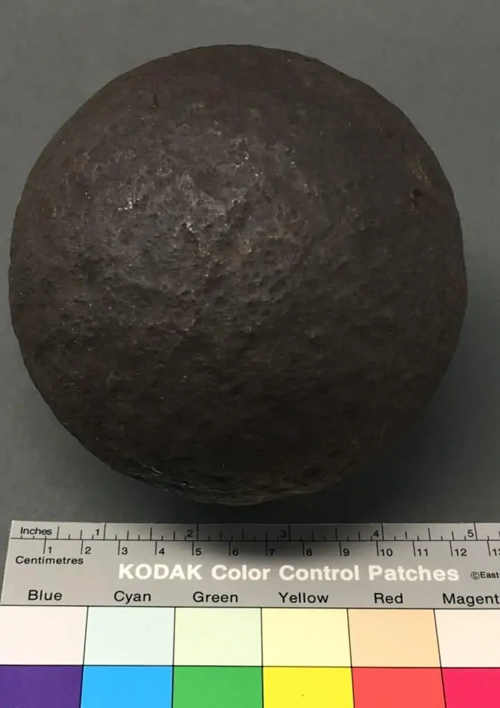 Side view of a Civil War 12lb cannonball from Cold Harbor