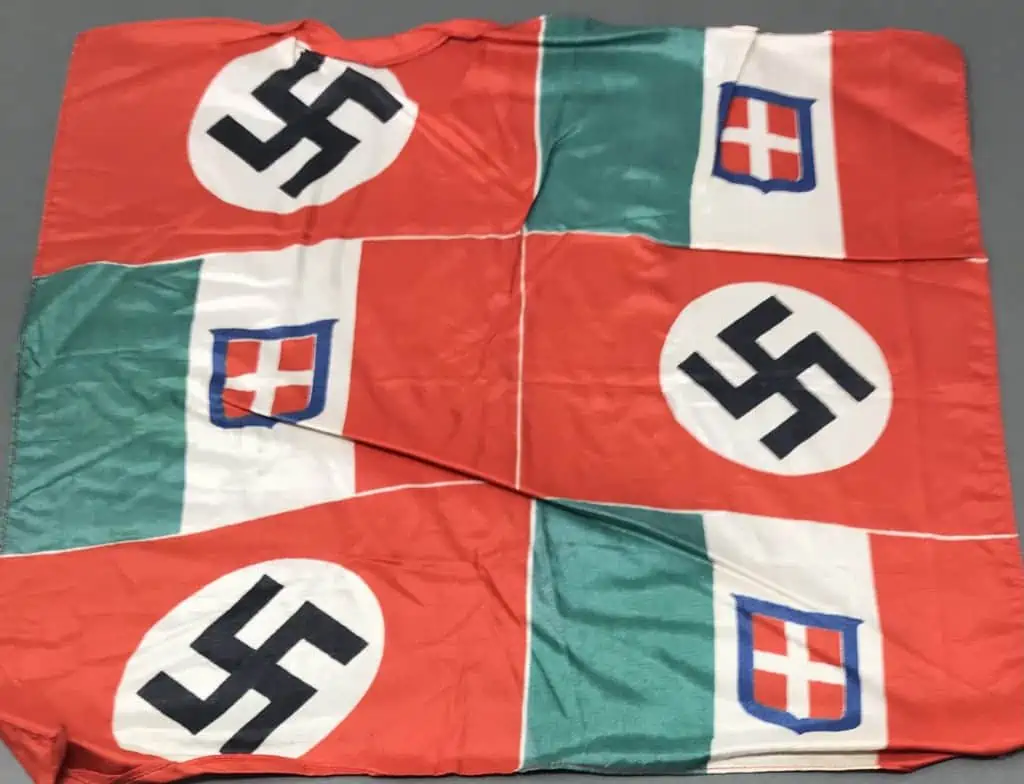 Close-up of Italian and Nazi alliance flag from Mussolini's visit to Germany