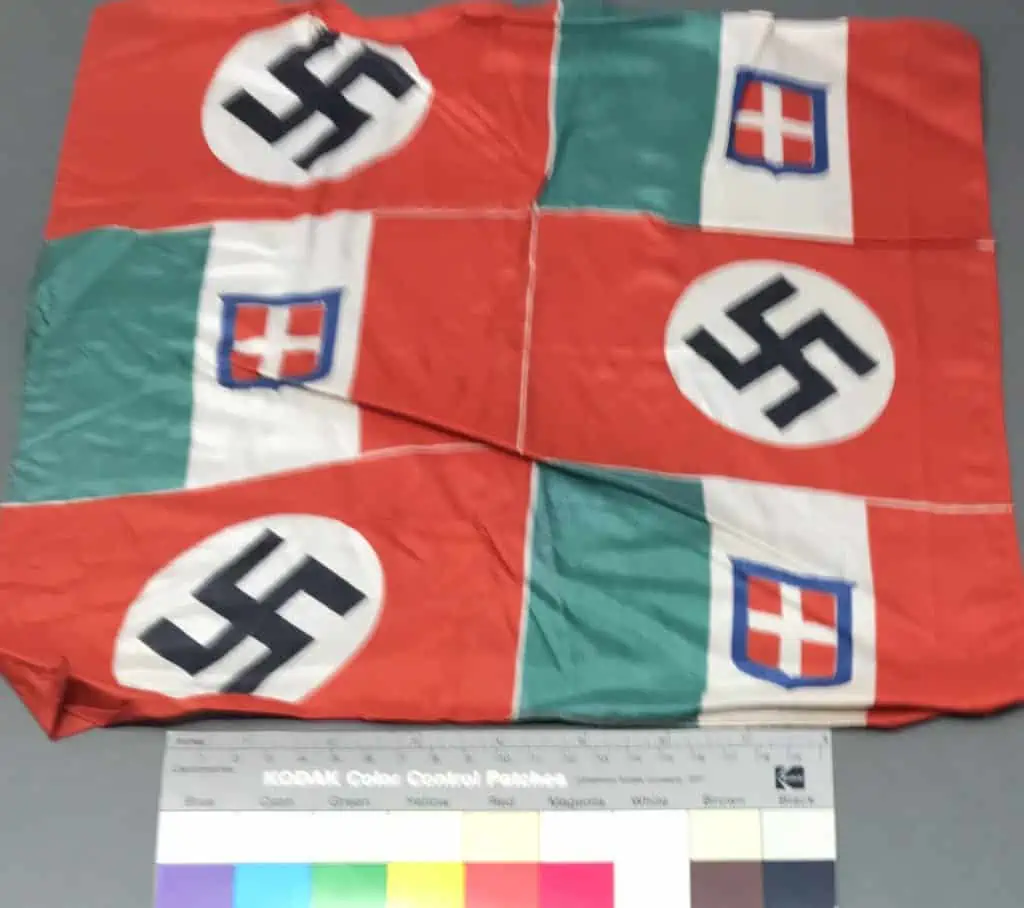 Rare Fascist Italian and Third Reich alliance flag from Mussolini's visit to Germany, front view