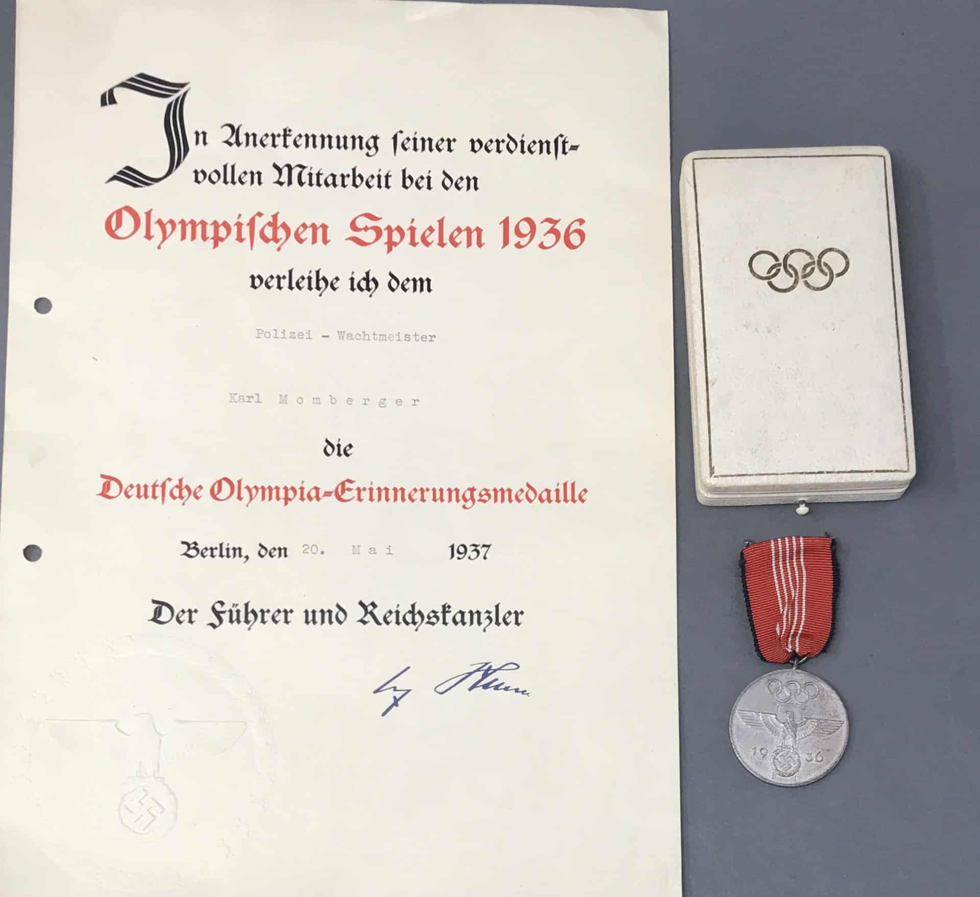 Rare Hitler 1936 Olympic Document & Medal at Gettysburg Museum