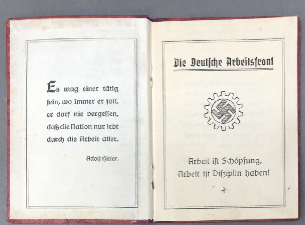 Own A Piece Of History: Nsdap (nazi) Daf Workbook At Gettysburg Museum