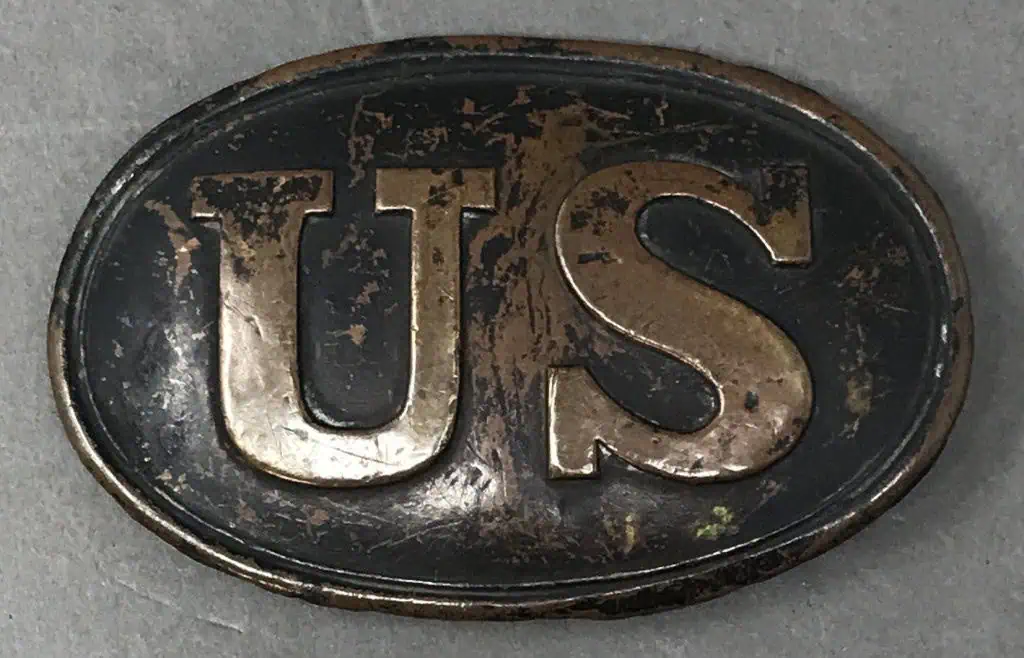 Original Civil War non-excavated U.S. belt plate buckle, front view