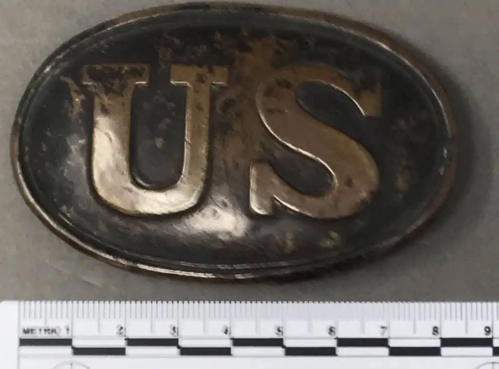 Close-up of U.S. belt plate buckle from Civil War, non-excavated