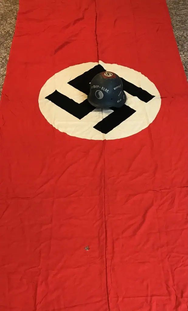 WWII-era German SS-marked flag showing detailed stitching and fabric, certified by Gettysburg Museum of History