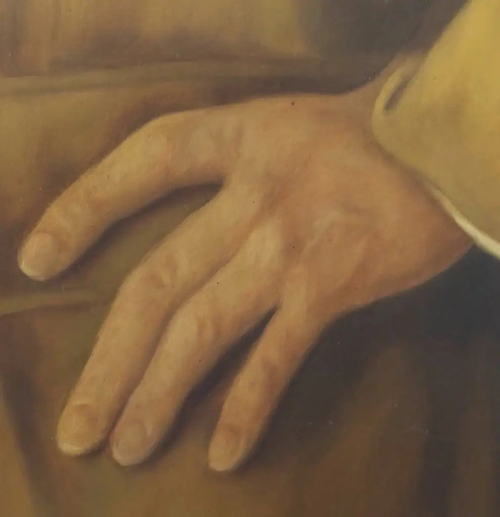 Close-up of Conrad Hommel's signature on Adolf Hitler's life-size painting